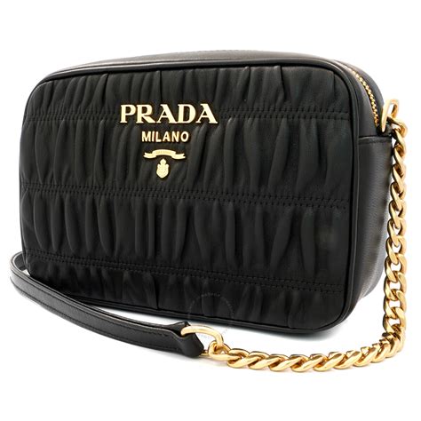 Prada Ladies Bandoliera Rouched Calf Leather Crossbody Bag 